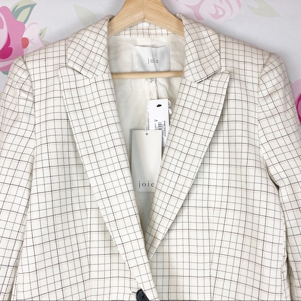 NEW Joie Villette Grid Plaid Ruffled Blazer 8 - Picture 3 of 7